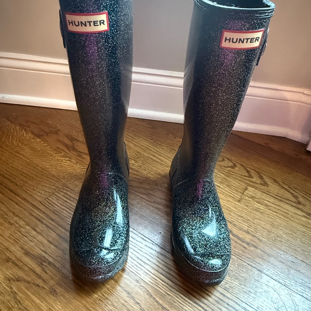 HUNTER  Big Kids Original Giant Glitter Tall Rain Boots- Size- Girls 5